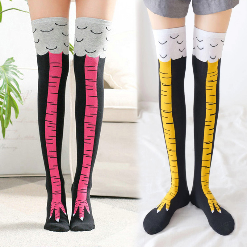 Funny Chicken Leg Socks - 1 par feminino impressão joelho meias
