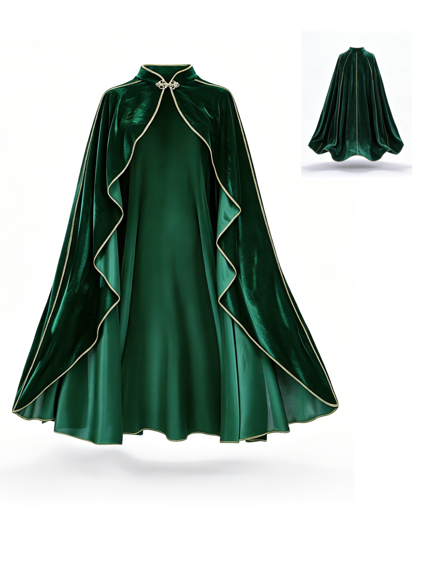 Medieval Renaissance Dress Women - Capa de Veludo Verde Vintage para