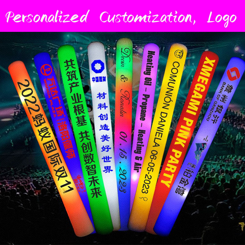 Flashing Led Foam Sticks Party - 30 Bastões de Espuma Luminosos Personalizados