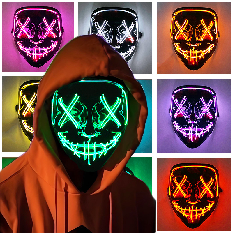 Brilhante Cosplay EL Wire Neon - Led Purge Mask Halloween avaliação e preço