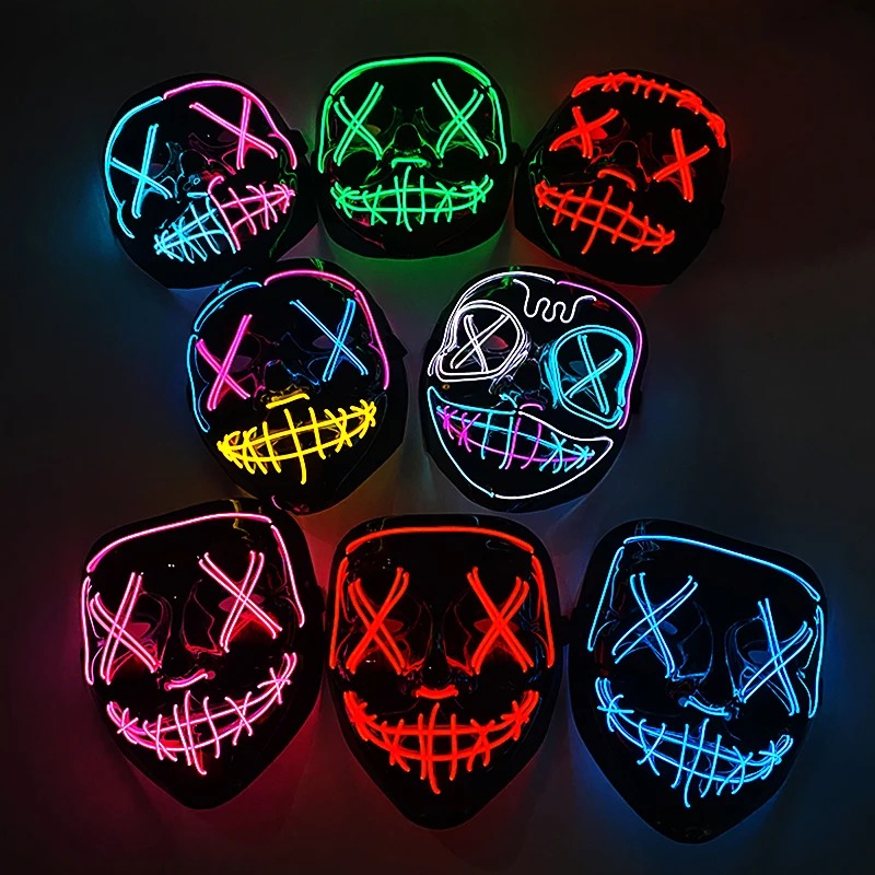 Máscara Neon LED Sem Fio com E - Led Purge Mask Halloween avaliação e preço