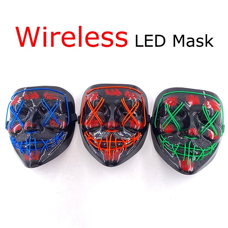 Máscara Neon LED Sem Fio com E - Led Purge Mask Halloween avaliação e preço