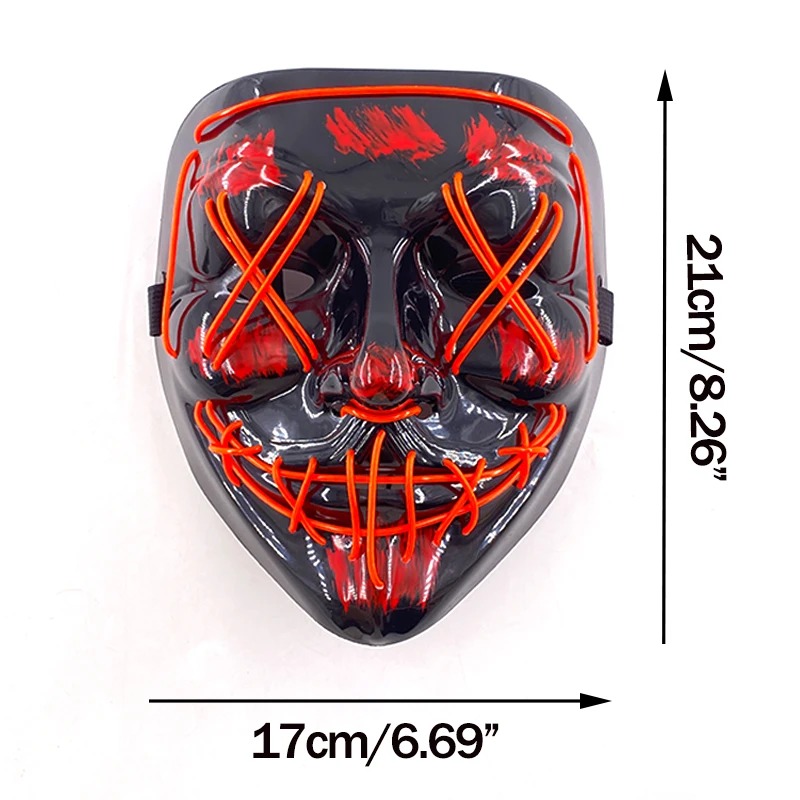 Máscara Neon LED Sem Fio com E - Led Purge Mask Halloween avaliação e preço