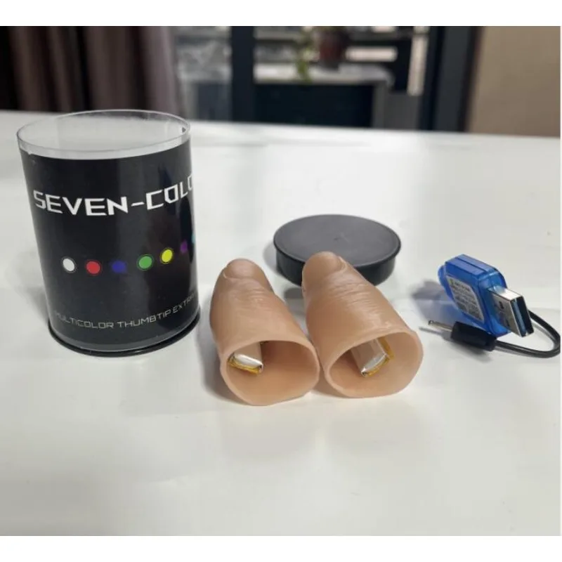 Sete cores led luz polegar dic - Thumb Tip Magic Trick Set avaliação e preço