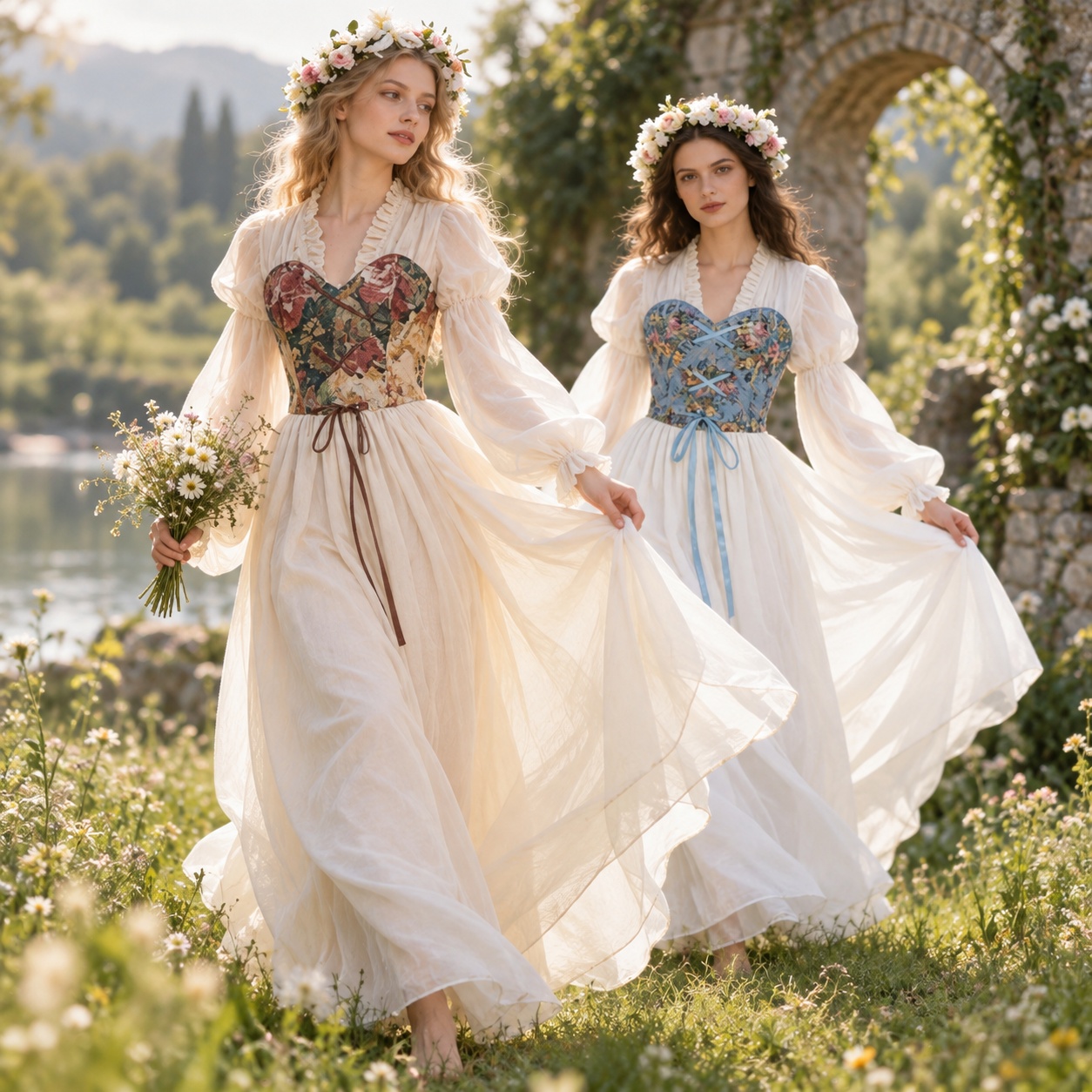 Vestido de cintura com corpete - Medieval Renaissance Dress Women avaliação e preço