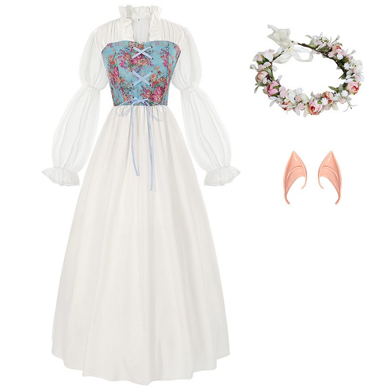 Vestido de cintura com corpete - Medieval Renaissance Dress Women avaliação e preço